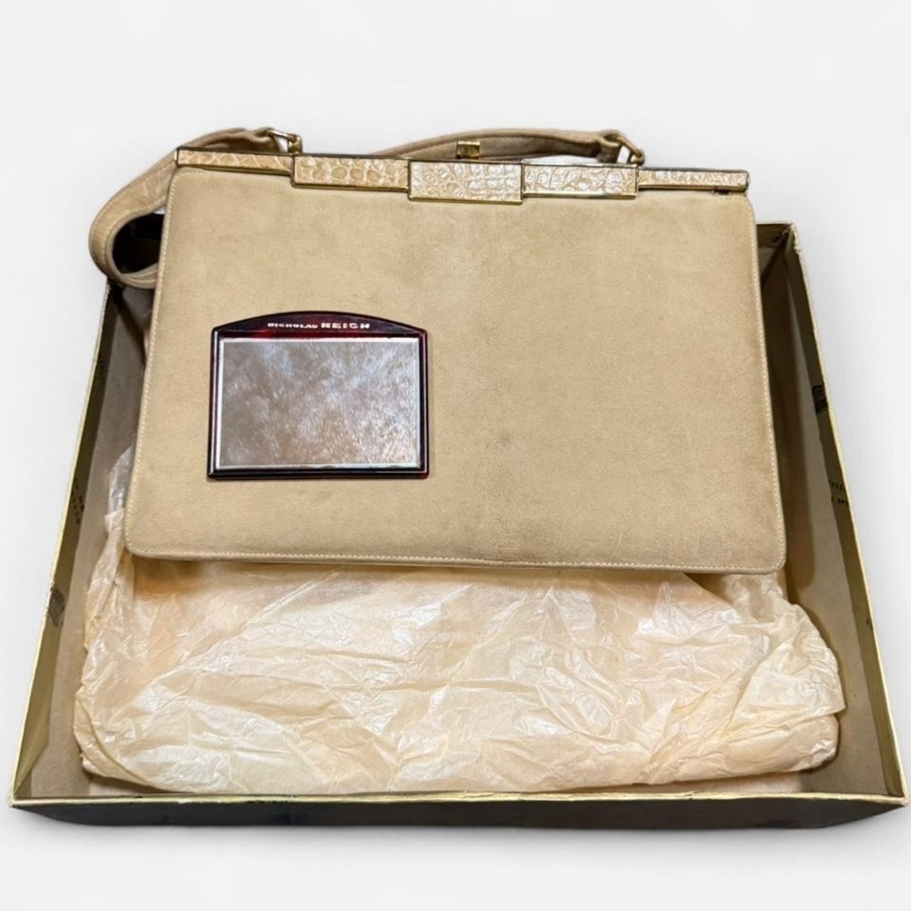New Vintage Nicholas Reich Tan Suede Evening Handbag 50s-60s